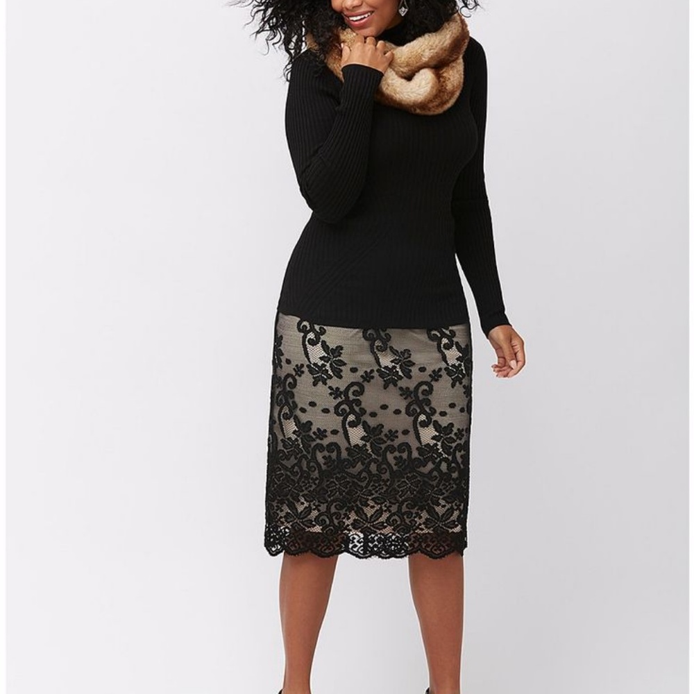 Lane Bryant Black Lace Light Tan Sheath Skirt